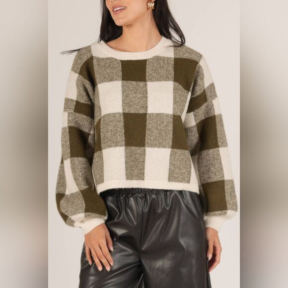 Before YouPlaid Crew Neck Oversized Sweater Top - Picture 3 of 3